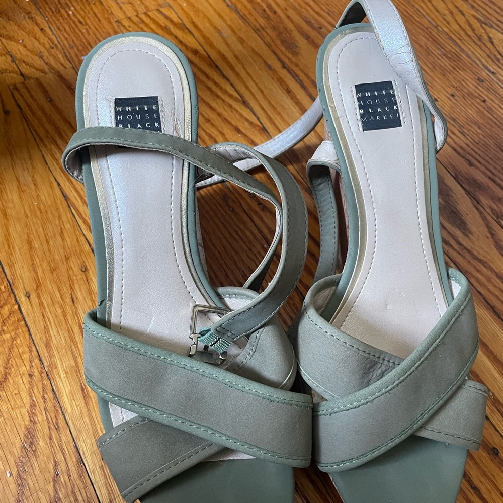 White House Black Market Sage Green Strappy Sandals